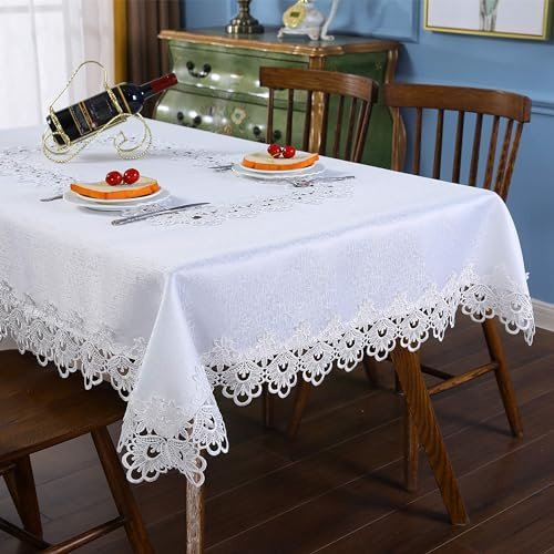 Inmerget Elegante weiße Tischdecke aus Spitze klein für Hochzeit Party Zuhause Küche Wohnzimmer Dach Tischdekoration rechteckig 110 x 160 cm