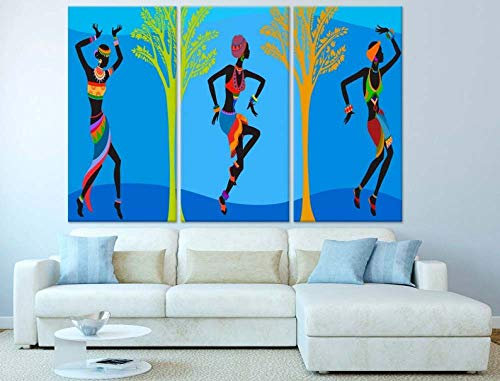 DDSDA Afrikanische Tänzerin 3-teilig auf Leinwand- Gesamtformat: 150x70 cm fertig gerahmte Kunstdruckbilder als Wandbild - Billiger als Ölbild oder Gemälde -