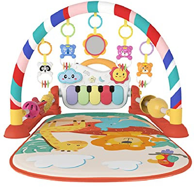 Eners Baby Spielbogen Baby Spieldecke mit Spielmatten Musikalisches Aktivitätszentrum Pädagogisches Spielzeug für Baby & Kleinkinder 0-24 Monate (Rot))