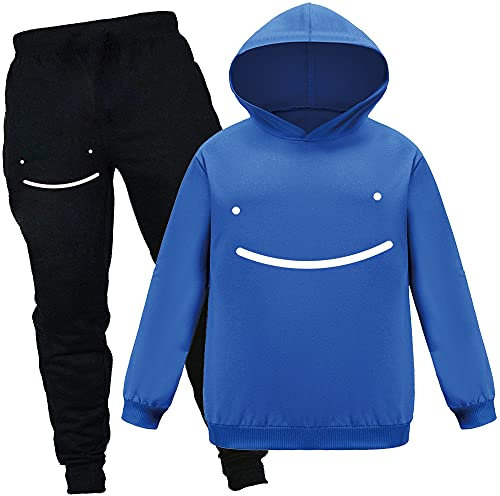 Forlcool Youtube Gamer Dream SMP Smile Jungen Unisex Trainingsanzug Hoodie + Hose 2 Stück Kinder Jungen Mädchen Outwear Hoodies Top Kleidung Set, blau, 12-13 Jahre