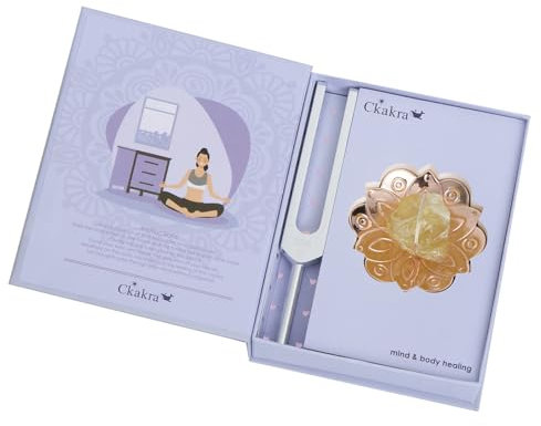 Ckakra Solfeggio-Energie-Stimmgabel mit Kristall-Dekor-Set, 528 Hz für Solarplexus-Chakra, Citrin-Dekor, Meditationsgeschenke für Frauen, rotgoldenes Mandala