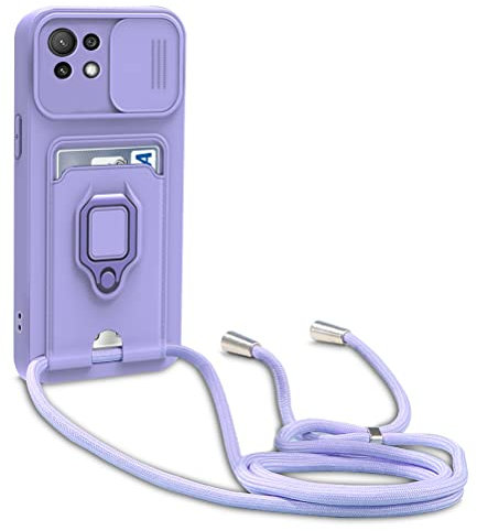 yanasuo Schiebe Kameraschutz Silikon Handykette Hülle kompatibel mit Xiaomi Mi 11 Lite 4G/5G/Mi 11 Lite 5G NE, Metall Ring Halter Handy Cover,Verstellbarer Halskette Handyhülle-Lila
