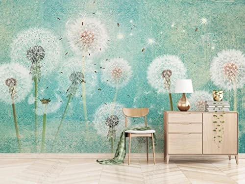 Tapete 3D Wandbild Löwenzahn Weiß Hellgrün Fototapete 3D Effekt Vliestapete Wohnzimmer Schlafzimmer Wanddeko