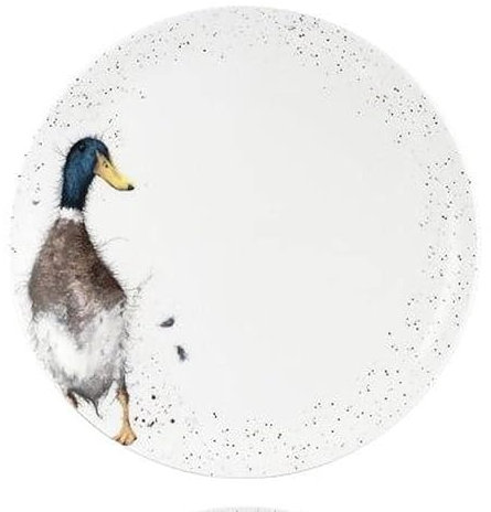 Official Licensed Wrendale Country Farm Duck Coupe Porcelain China Dinner Plate,Colour: White, Brown & Cream