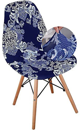 Highdi Schalenstuhl Bezug, Stuhlbezug 2/4/6 er Set Stuhlbezüge Stretch Esszimmerstühle Bezug Moderne Elastischer Stuhlhussen Abnehmbar Waschbar Küchenstühle Husse (Blauer Barock,1 PC)
