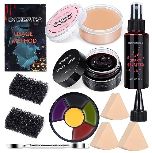 BOBISUKA Halloween Make-up Set: Bluterguss Make-up Körperfarbe 6 Farben + Schminkspatel + Kunstblutspray+ Kunstblut + Stipple Sponges