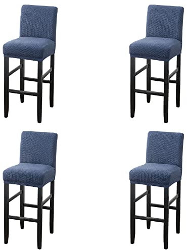 MUPOO Bar Stuhlhussen,4 Stück Stretch Jacquard Abnehmbarer Waschbarer Stuhl Schonbezug,Dining Chair Barhocker Zähler Schonbezüge Esszimmer Stuhl Schonbezug(4 Stück Navy blau)