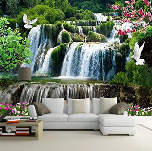 3D Mural Photo Wallpaper Waterfall River Flower Scenery Backdrop Wall Classic Interior Decor Wallpaper 3D Panel Wall Wall Bathroom Restaurant Hall Living Room Hallway Wall Art 400(W) x280(H) cm