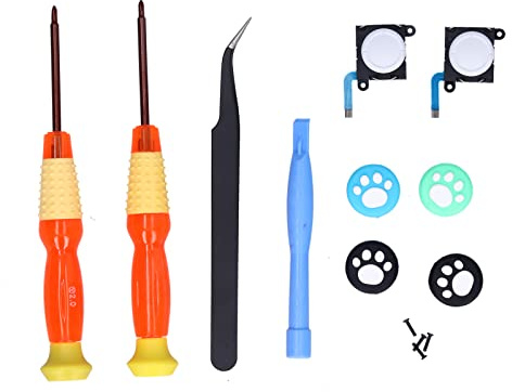 Joystick Ersatz Kit,3D Analog Joysticks Rocker Ersatz,Joystick Ersatz Werkzeugkonsolen Reparatur Kit mit 3D Analog Joystick Schraubendreher Pinzette (Weiss)