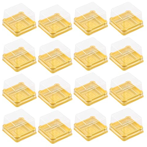 TOYANDONA 50 Set Clear Plastic Mini Cupcake Boxes Muffin Pod Muffin Single Container Box Wedding Birthday Gifts Supplies for Cheese Pastry Dessert Mooncake (Square, Gold)