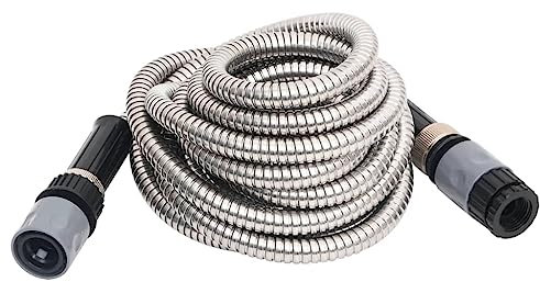 vidaXL Manguera de Jardín, Manguera Flexible con Pulverizador, Tubo de Agua para Riego Limpieza Lavado, Acero Inoxidable Plateado 14 mm 30 m
