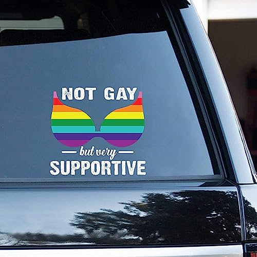 Yelolyio Not Gay But Very Supportive Aufkleber für Wasserflaschen, Telefon, Laptop, Skateboard, Auto, Pride Parade LGBT Fenster Auto Vinyl Aufkleber, Stoßstangenaufkleber, 2er Set, 11 Zoll