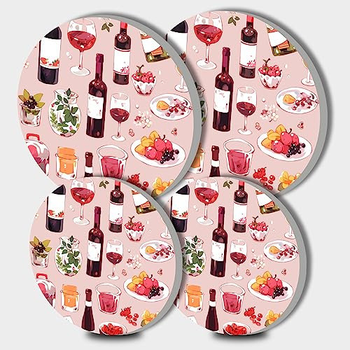 Red Wine Collection Art Stove Burner Covers Set of 4,Wine Bootle Stove Top Covers for Gas Burners,Fruit and Desert Pattern Electric Stove,Gas Stove Burner Covers,Metal Stove Burner Cover Gilt(Red)