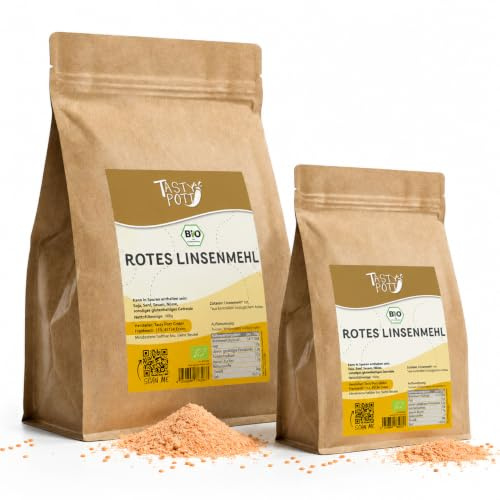 Tasty Pott Bio Rotes Linsenmehl 1000g | Linsen Mehl | Hülsenfrucht | Kochen & Backen | vegetarisch vegan | pflanzliches Protein | kontrolliert biologischer Anbau