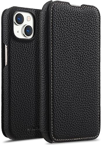 STILGUT Book Case passend für iPhone 15 - Hülle kompatibel mit MagSafe aus Leder zum Klappen, Klapphülle, Handyhülle, Lederhülle - Schwarz