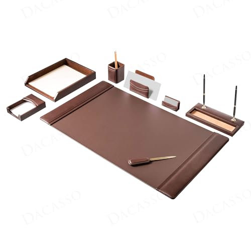 Dacasso 8-teiliges Schreibtisch-Set aus Leder – Schreibunterlage und Schreibtischunterlage – Executive Decor und Oberflächenschutz, Schokoladenbraun