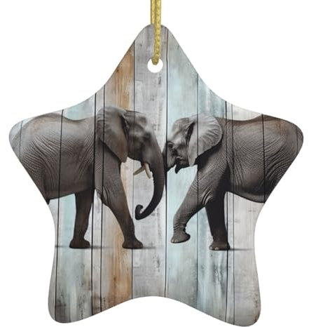 Weihnachtsbaum Keramik Hängende Pentangle Weihnachtsschmuck mit Goldband Elefant auf Holz Keramik Ornamente für Zuhause Sternform Handwerk Weihnachtsbaum Dekorationen für Urlaub