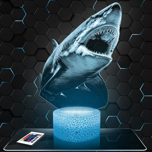 Lampephoto.fr - Hai 3D Lampe, Touch Nachtlicht, Deko Meerestier, Geschenkidee Mann Frau objekt Hai Nachtlicht Erwachsene deko Zimmer, 3D Led Illusion