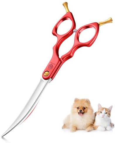 Purple Dragon 6 Zoll Hundeschere Fellschere Gebogene Für Hunde und Katze Grooming Schere mit Ultraleicht Weltraum Aluminium Griff,JP 440C Steel Profi Fellschere Hunde für Hundefriseur und Anfänger