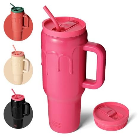 Bottle Bottle 40 oz Tumbler with Handle and Straw,Stainless Steel Vacuum Travel Mug,Car Cup with Straw, Stainless Steel Vacuum Water Bottle for Gifts Party Office Coffee (Doughnut Pink)