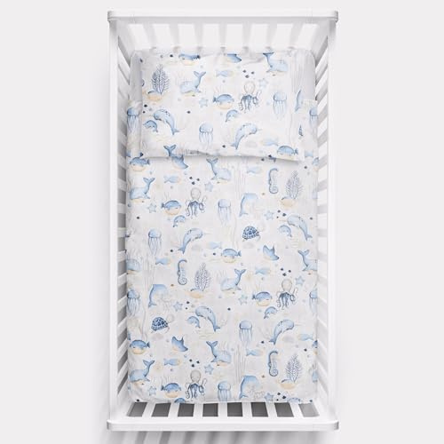 Baby Comfort 2 Piece Bedding Set 135x100 cm Duvet Cover & Pillowcase for Toddler Cot Bed 12M+ (Ocean)