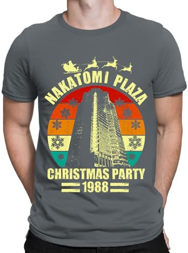 Nakatomi Plaza Christmas Party 1988 Xmas Party Retro Vintage Mens T-Shirts Top#D Charcoal XL