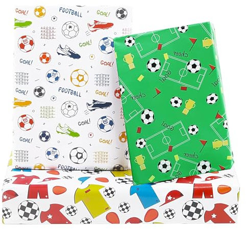 KOBOKO Geschenkpapier Kinder, 6 Stück 50×70cm Geschenkpapier Geburtstag, fussball Geschenkpapier Deko für Mädchen Jungen Frauen Männer - Kinder Geschenkpapier aus Nachhaltigem Papier