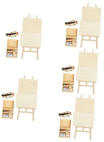 VILLCASE 5 Set pittore di case delle bambole Home decor arredamento casa beni per la casa mobili in legno minuscole case piccola casa mini ornamento per la casa cavalletto in miniatura tela