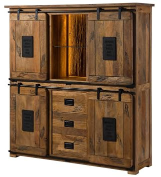 MASSIVMOEBEL24.DE Highboard Mango/Altholz 150x45x160 Natur lackiert Railway LUX #120