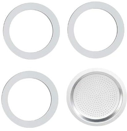 Espressokocher Dichtungsring, 3 Stück Dichtungsringe für Kaffeekannen, Ersatzdichtung Brühgruppe Ersatzdichtung Silikon mit 1 Aluminium-Siebeinsatz (6 Tassen)