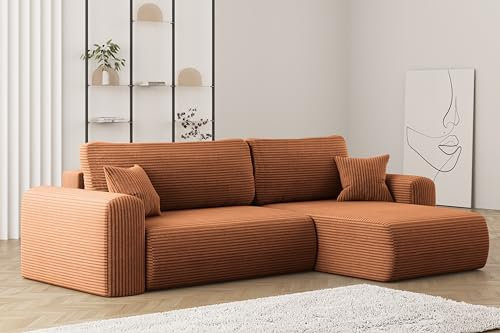 Kaiser Möbel, Sofa mit schlaffunktion, mit Bettkasten, Schlafsofa Capri, Designer Sofa, Modern Design Couch, Polsterecke, Freistehend, Stoff POSO Zigel Rechts