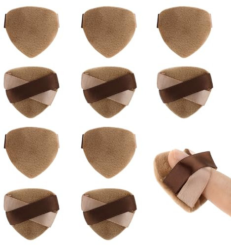 10 Stück Makeup Puderquaste Braun Powder Puff Dreieck Gesicht Schwämmchen Waschbar Weicher Plüsch Puderschwamm Wiederverwendbar Make-Up Powder Puff für Loses Puder Foundation Rouge