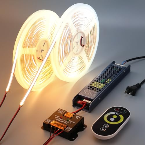 BENLUN 24V CCT COB LED Strip Lights Kit 65.6ft (2 Rolls of 32.8ft), 2700K-6500K Dimmable White Cuttable LED Tape Light CRI 93 with Remote Controller and Power Supply for Bedroom Indoor Decoration