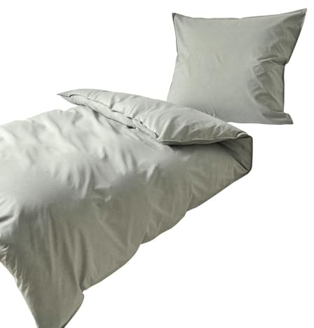 Traumschlaf Melange Bettwäsche Uni – Pflegeleichte im modernen Melange Look – ideal für Sommer wie Winter – weich & hautfreundlich, mit Reißverschluss – 135x200 cm + 80x80 cm, Olive
