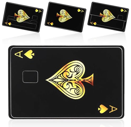 NQEUEPN 4 Stück Poker-Stil Kreditkartenaufkleber, Schmale Debitkartenhülle Wasserdicht Selbstklebende Bankkartenhülle für Transport und Schlüsselkarte (Schwarzgold)