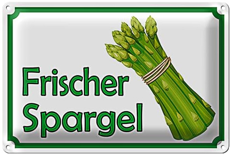 Frischer Spargel Blechschild | Ideal für Küche & Marktstände | Dekoratives Vintage-Design | Grün-Weiß | 20 cm x 30 cm
