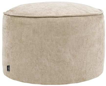 Icon Milano Hocker, Beige, Flauschiger Chenille Stoff, Samt Sitzsack, Sitzpuff Hocker mit Füllung, Fußhocker für das Wohnzimmer, Deko Wohnzimmer