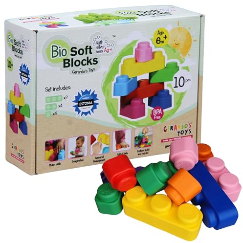 GERARDO'S Soft Play Montessori Toys for 1 Year Old - Soft Blocks Building Blocks Set - Ideal Stacking Toys and 1st Birthday Presents - Safe and Fun Soft Play Set for Toddlers - BPA Free (Pack of 10)
