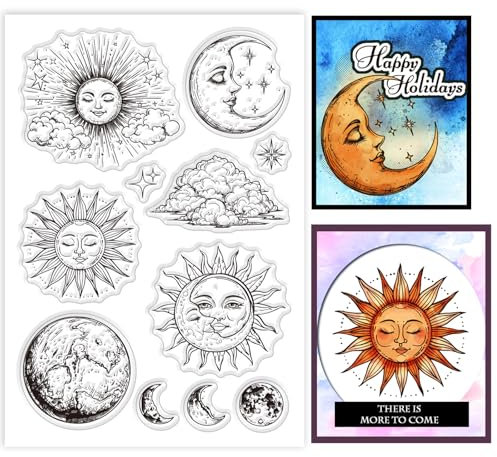 GLOBLELAND Magische Sonne Und Mond Transparente Silikon Stempel Zum Gestalten Von Karten Astronomie Wahrsagen Wolken Silikonstempel Siegel Für Heimwerker Scrapbooking Basteln Dekor