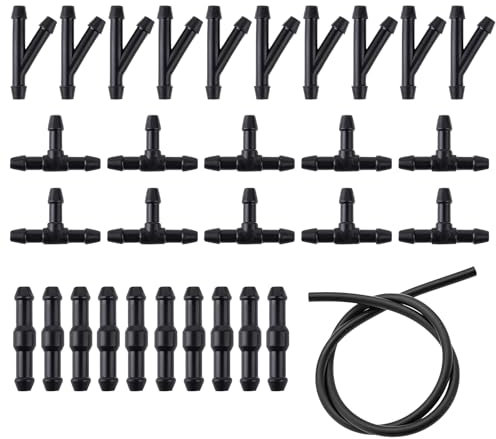 Tubo Tergicristalli,2m Tubo Parabrezza,Kit Tubo Universale Lavavetri,Lavavetri per Parabrezza con Tubo,con 30 Pezzi Conettore per Tubi,Tubo di Spruzzo,per Collegare la Pompa Acqua Auto e Ugelli,Nero