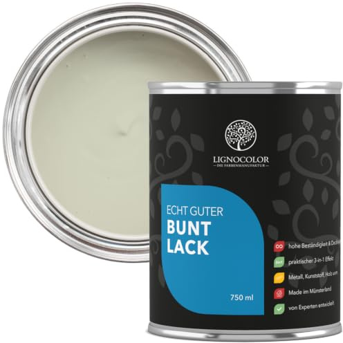 Lignocolor Buntlack für Holz & Metall glänzend 750 ml (Green Tea) | Hochbeständiger Möbellack ohne Schleifen für Holz, Metall & Kunststoff – Grundierung und Decklack, auch für Kinderspielzeug.