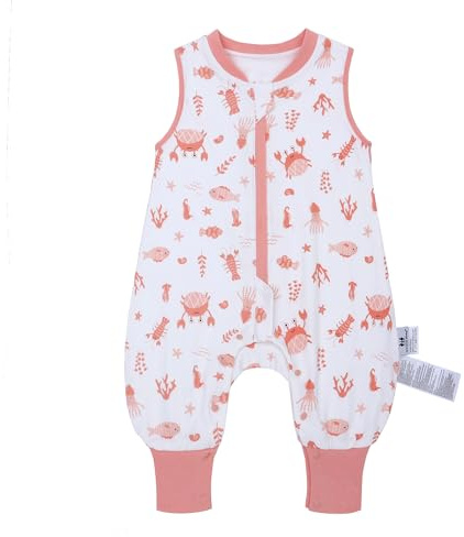 Gigoteuse pour bébé avec pieds - Tog 1,0 - Idéal pour le printemps et l'automne - Gigoteuse pour bébé - 100 % coton - Confort toute l'année pour votre tout-petit (corail, M/75-85 cm)