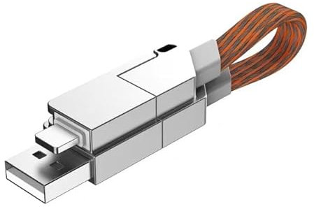 Voila Reve 100W 6-in-1 Multi Charging Cable, Ultra-Fast Charging Portable Keychain Charger Cable - Orange