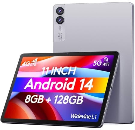 Wainyok 11 Zoll Android 14 Tablet mit SIM Slot: 4G LTE 5G WiFi Tableta | 8GB RAM + 128GB ROM (1TB TF) | Octa-Core | Widevine L1, FHD Display, 13MP+5MP, 7000mAh, GPS (Lila)