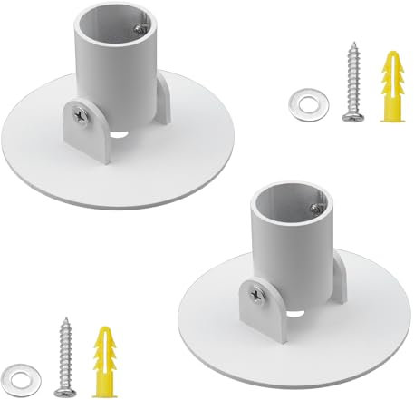 Semetall Gardinenstangenhalterung, 2,5 cm, Weiß, 1 schwenkbarer Flansch, robuste Gardinenstange mit Schrauben, 2 Stück