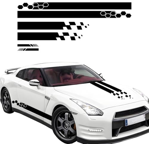 5 Stück Stilvoll Auto Haube Streifen Aufkleber, Universeller Auto Racing Motorhaube Karosserie Seite Streifen Aufkleber, Wasserdichtes Vinyl Dekor für Autos SUV Geländewagen LKW, Schwarz