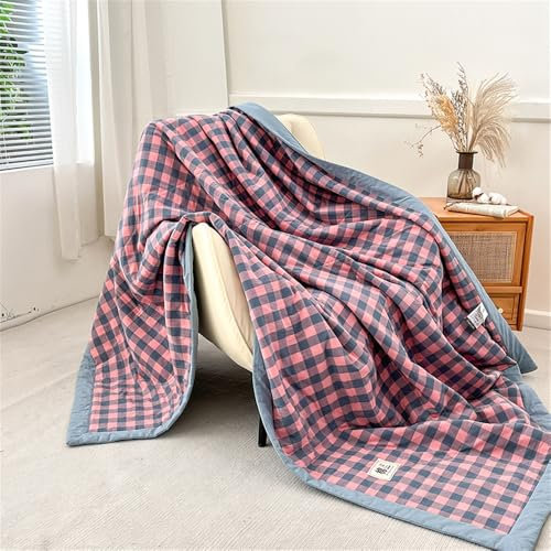 Mateju Bettüberwurf Tagesdecke de Gesteppt, Baumwolle Tagesdecken Überwurf Atmungsaktive Leicht Dünn Sommerdecke,Steppdecke Weich Sofaüberwurf Für Bett,Klassisches Plaid (Rosa grau,150 * 200cm)