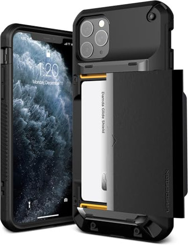VRS DESIGN Schutzhülle für iPhone 11 Pro Max 6,5 Zoll (2019), kompatibel mit iPhone 11 Pro Max 6,5 Zoll (2019), hochwertig, stabil, halbautomatisches Kartenschlitz, Brieftasche, für iPhone 11 Pro Max
