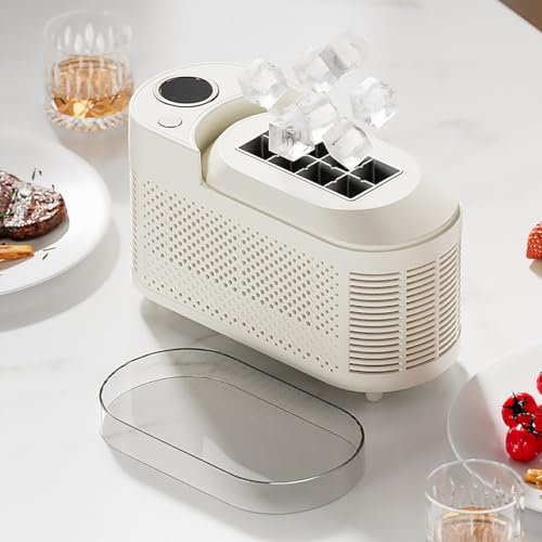 BDCPMT Tragbare Eismaschine – 8 Würfel in 10 Minuten, kleines Design for die Arbeitsplatte mit 12 V Gleichstrom, Mini-Eiswürfelmaschinen for Zuhause, Camping, Büro, Bar, Party, Auto(White)