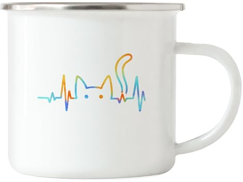 Hey!Print Katze Herzschlag Emaille Tasse Minimalistisch Katzenliebhaber Geschenk